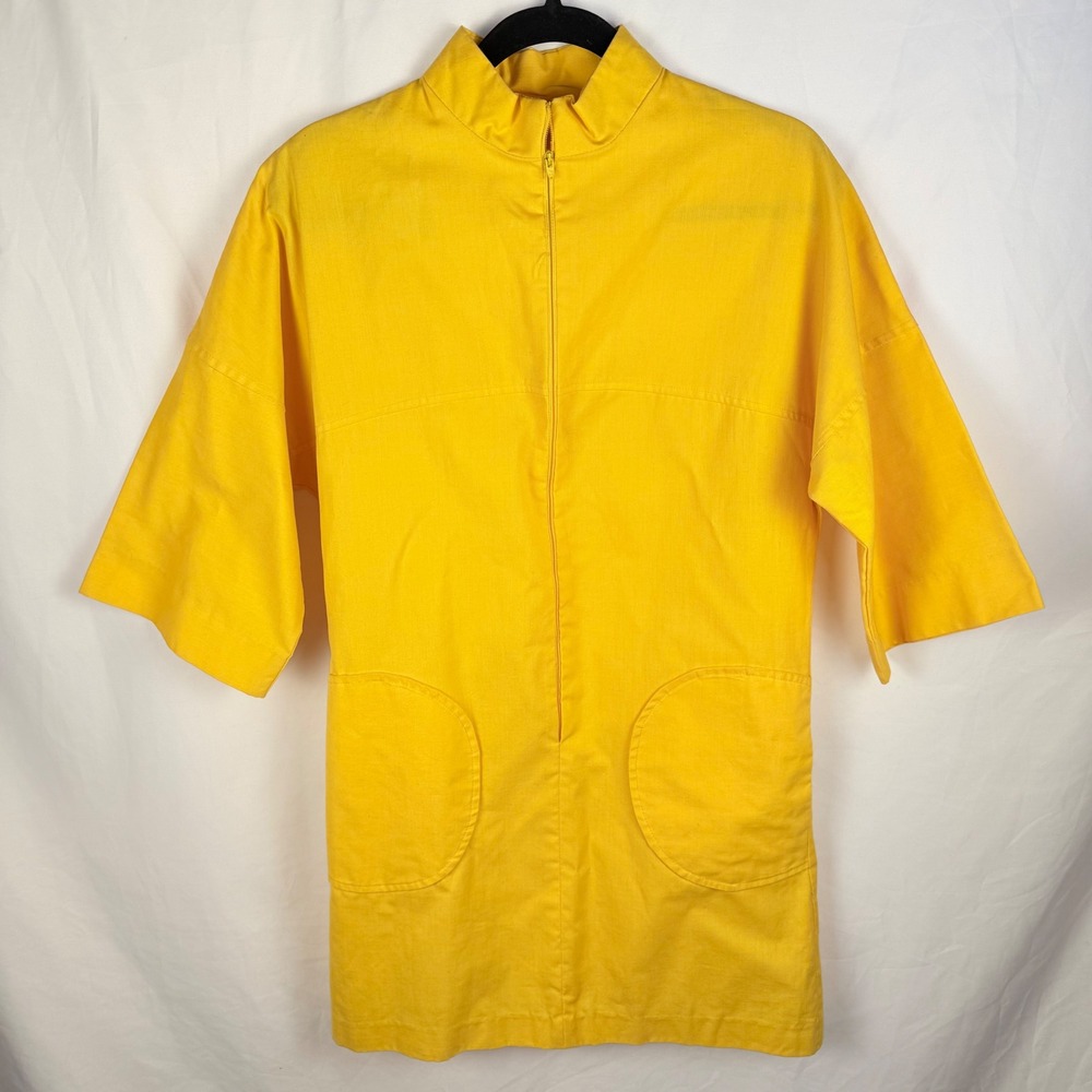 Vintage Harbour Casuals‎ Yellow Zip Up Dress 70s Mod Minimalist Pockets Small